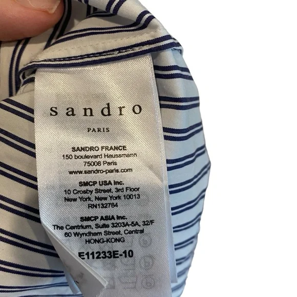 Sandro Navy & White Stripe Lace Detail Tunic Blouse size 2/4 - Picture 5 of 8